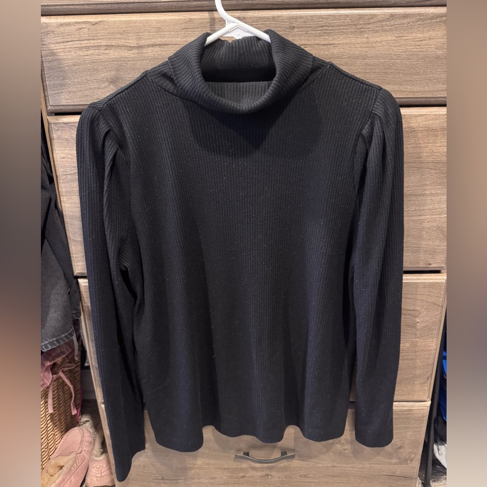 LOFT Black Ribbed Cowl Neck Sweater